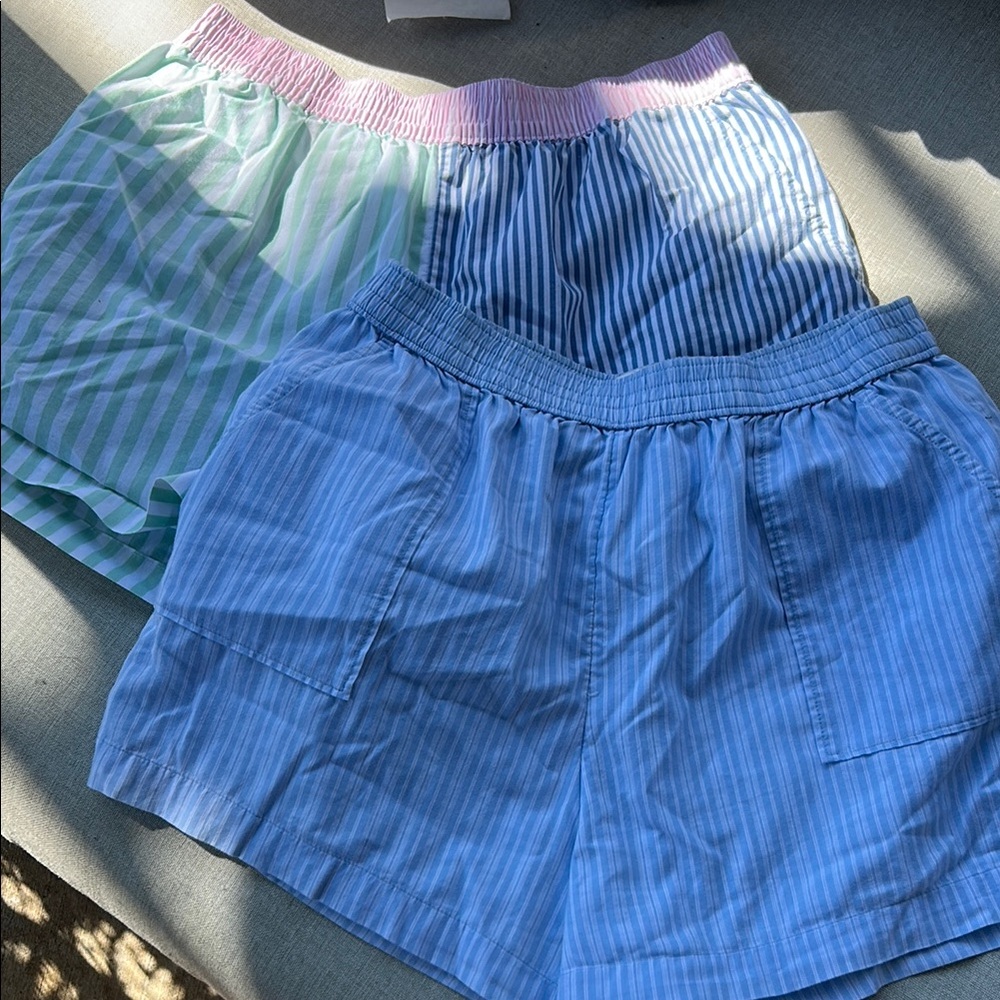 Striped Blue and Green Shorts Set